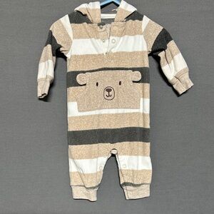 Carter's Beige and Gray Striped Bear One Piece